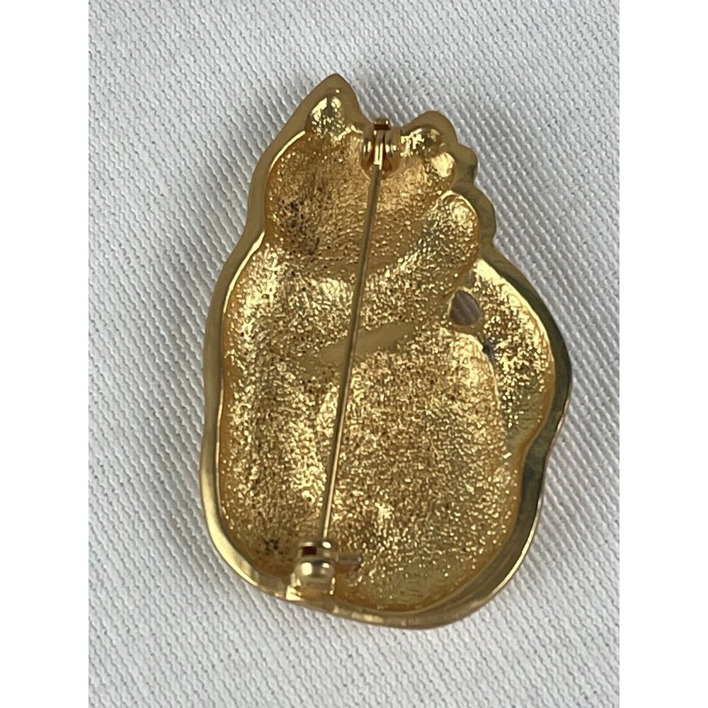Vintage Gold Tone Sleeping Cat Brooch Pin 80’s 90's Estate - Picture 4 of 7